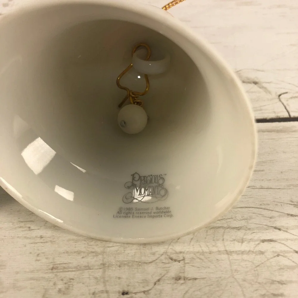 Precious Moments 1985 Christmas Bell Ornaments Set of 2 Enesco Joy To The World